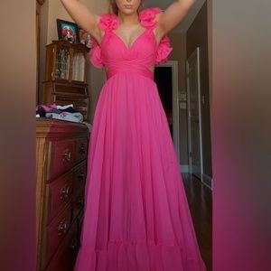 MAC DUGGAL HOT PINK RUFFLE DRESS SIZE 2